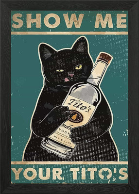 Gerahmtes Wandbild Poster Leinwanddruck Bild Katze hält Titos Wodka