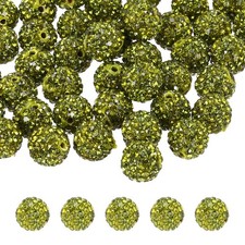 50 Pcs 12mm Olive Green Rhinestone Polymer Fancy Beads for DIY Jewelry Making