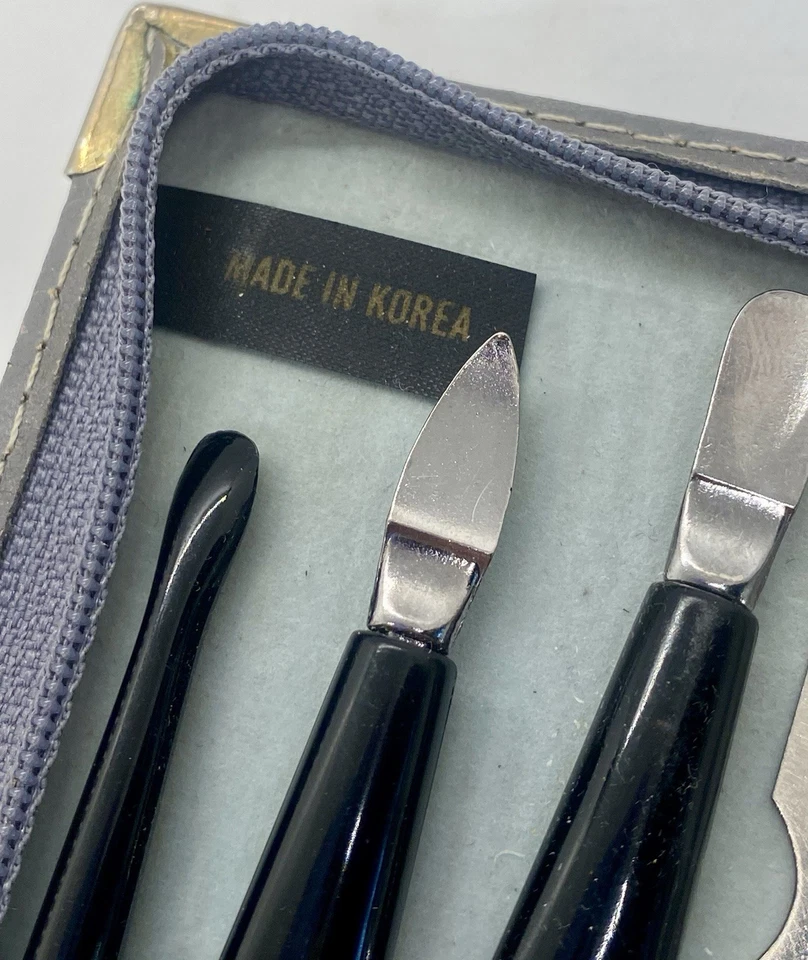 Juego de manicura vintage kit cuero gris estuche con cremallera correo aseo viaje u hogar Foto 4 de 4