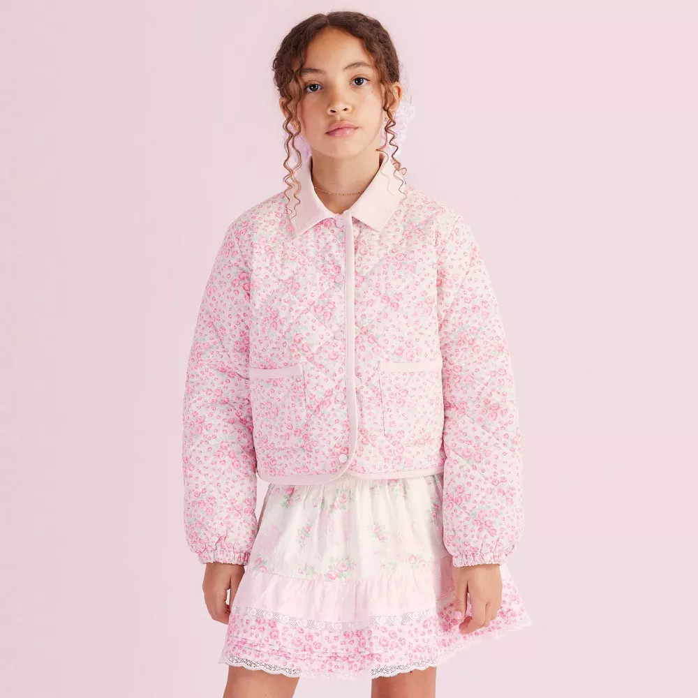 Girls' Charlotte Roseheart Quilted Barn Jacket - LoveShackFancy Rose Pink L