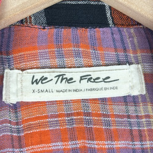 Free People We The Free Top Womens XS Red First Bloom Plaid Button Front Cropped - Picture 3 of 14