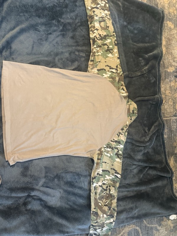 1/4 Zip Tactical Combat Shirt Long Sleeve Tan w/ Multicam Sleeves M