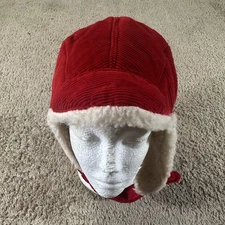Flying Aces Hat Trapper Fitted Youth Medium Red Corduroy Sherpa Aviator Ear Flap