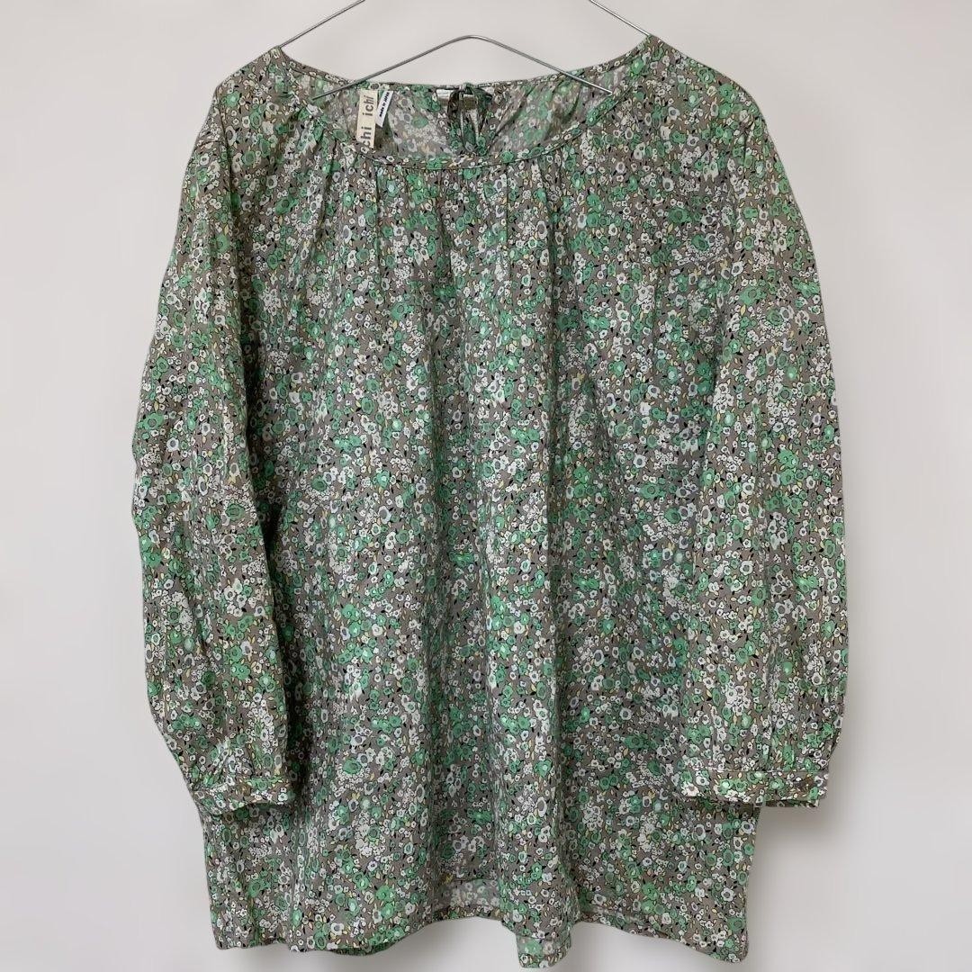 ICHI Blouse Floral Pattern Green Made in Japan Free Size