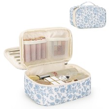Relavel Travel Makeup Bag, Small Floral Cosmetic Bag with Makeup Brush Compar...