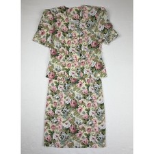 Vintage Jessica Howard Floral Skirt Set Pink Blue Rose Print 2 Piece Suit Sz 12