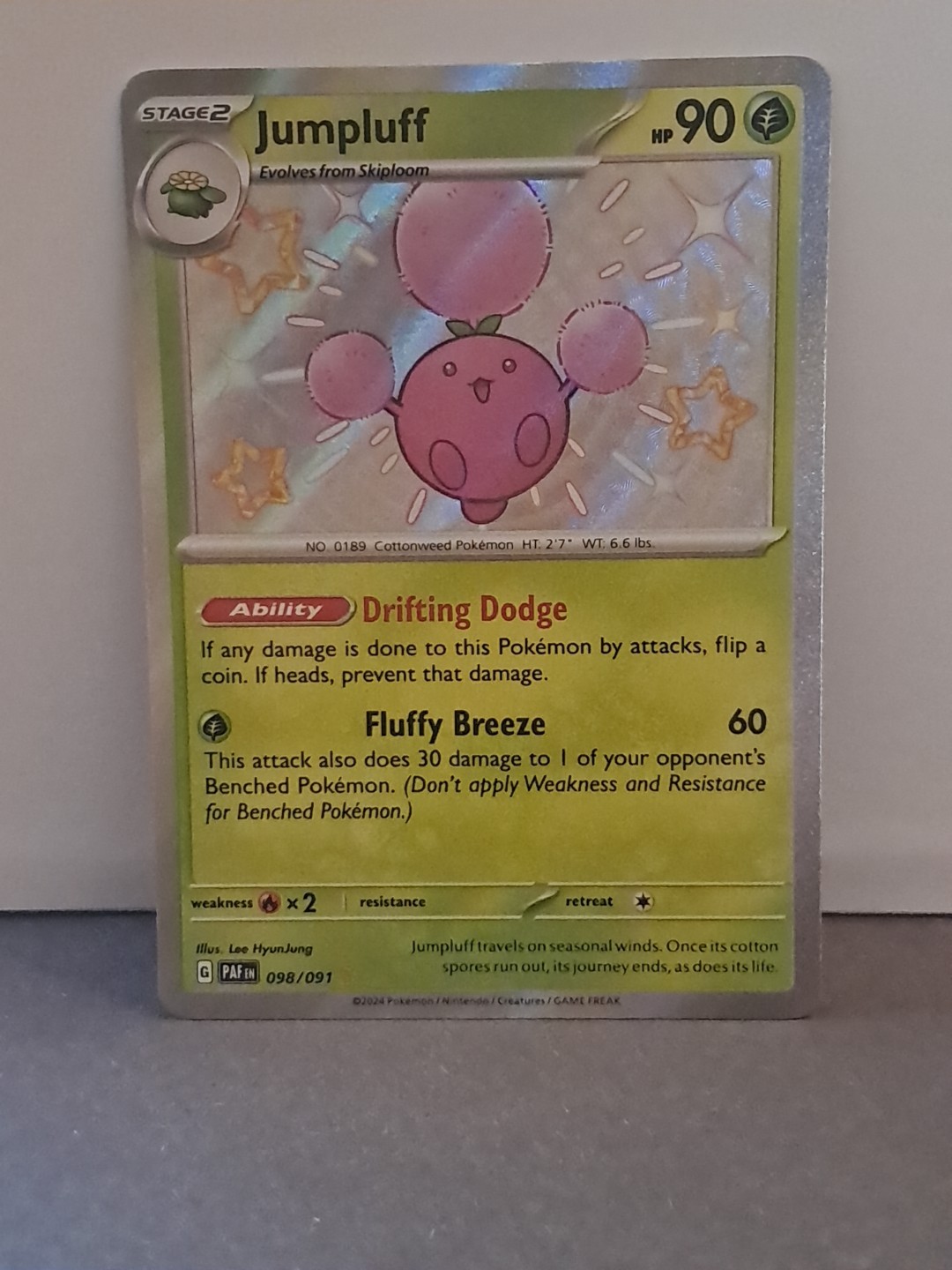 Pokemon TCG Jumpluff 098/091 Paldean Fates Shiny Rare Holo Card NM Condition