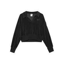 Nike Solid Color Logo Cropped Long-Sleeve Sweatshirt for Women in Black