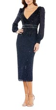 Mac Duggal 93593 Midnight Blue Sequin Beaded Midi Dress Size 6 498