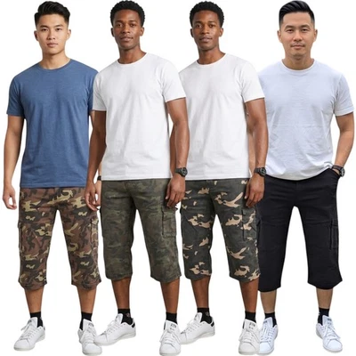 Mens Chino Shorts Camouflage Multi Pocket Long Length Cargo Combat Cotton Pants - Image 1 of 4
