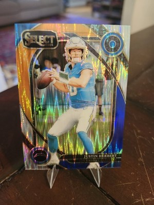 JUSTIN HERBERT 2024 SELECT CLUB LEVEL BLUE AND ORANGE SHOCK PRIZM.  CHARGERS.