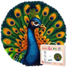Latch Hook Rug Kit Peacock Stamped Handmade Round Shape Carpet Crochet Yarn Craf