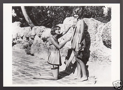 RUTH & RUBY NOLAN Twins in Wooden Bathing Suits 1941 Miami Photo MODERN