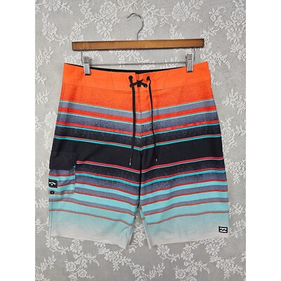 Billabong Striped Board Shorts Men's 29 Recycler All Day Pro Orange Blue Swim