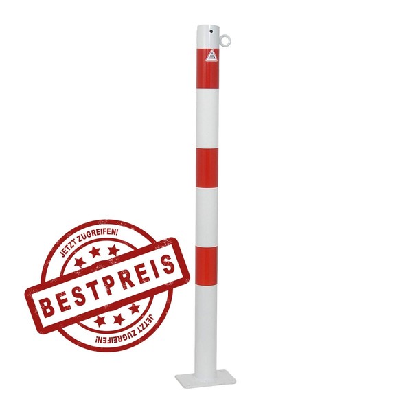 Absperrpfosten 60 Mm Stahlrohr + 1 ÖSe Weiß-Rot FüR DüBelbefestigung-image