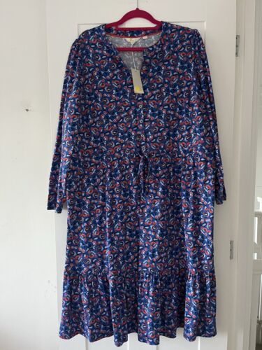 Boden Size 22 Blue Red Paisley Midi Shirt Dress, New