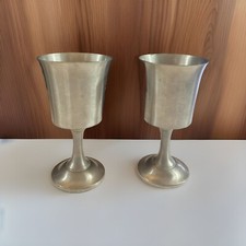 Colonial Pewter Stemmed Goblet Wine Cups Set of 2 Barware by Boardman 227 Dented