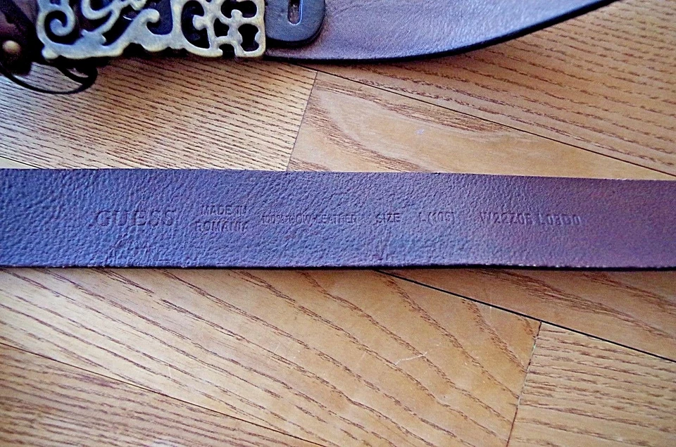 €54 GUESS talla L NUEVO CINTURÓN DE CUERO DE VACA NATURAL REAL PARA MUJER ANCHO MARRÓN HEBILLA GRANDE Foto 4 de 4