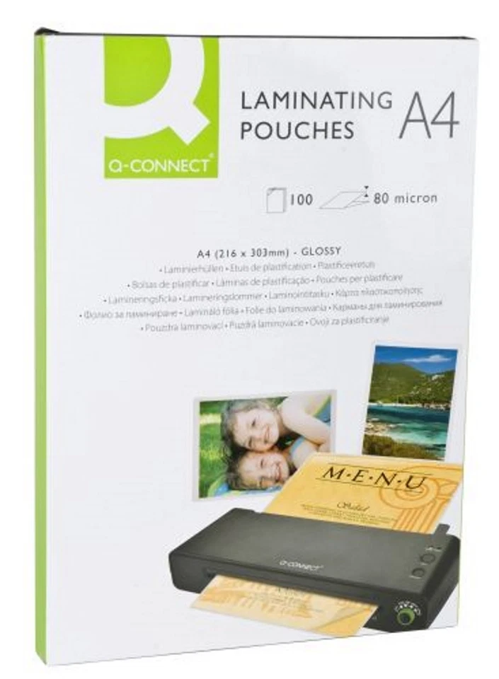 Q-CONNECT Laminiertasche Laminierfolie A4 100 Stück 80 micro Heiß-Laminier-Folie