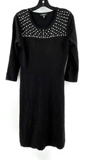 Spense Women's Black Long Sleeve Rhinestone Top Knit Dress Size Small