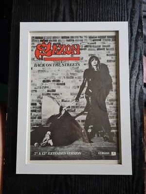 SAXON BACK ON THE STREETS HEAVY METAL 1985 FRAMED MUSIC ALBUM ADVERT A4 POSTER