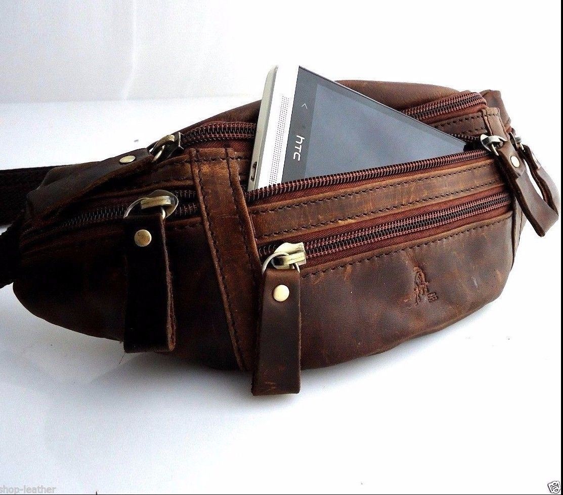 Image 31 - Genuine full Leather wallet Bag man zipper Waist Pouch backpack cellphone brown