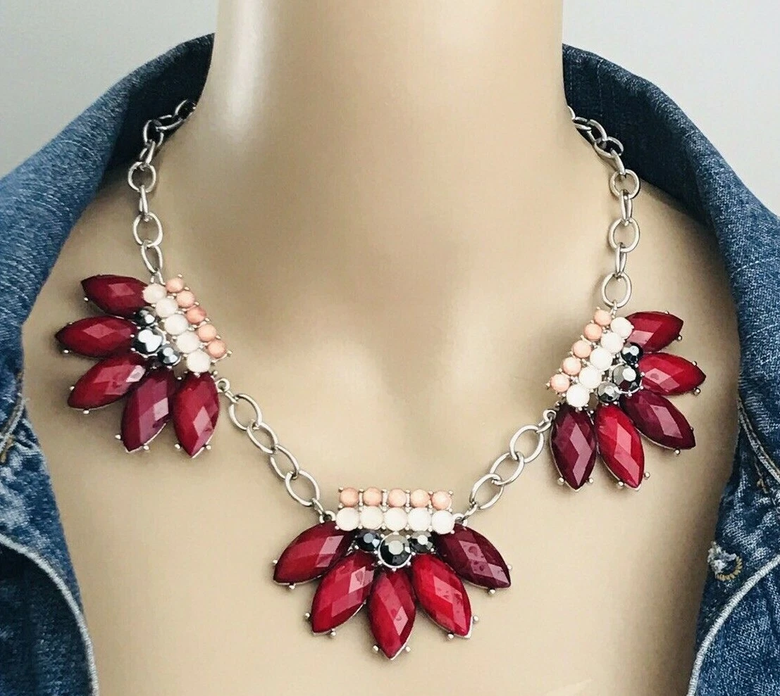 New York Company Silver Tone Red Peach Cabochon Statement