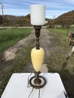 Vintage Lamp  Ornate Metal Base Yellow 30.5” Milk Glass Shade