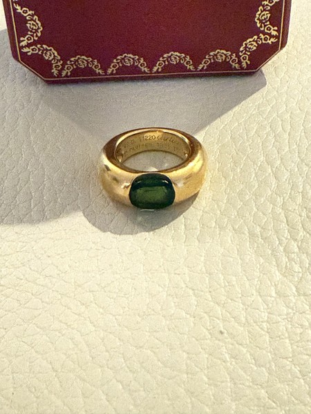 unique Cartier Green Tourmaline Ring in 18 Karat Yellow Gold wide band