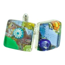 Murano Glas Manschettenkn&ouml;pfe Multi Gr&uuml;n Blau Lila Paar Eckig