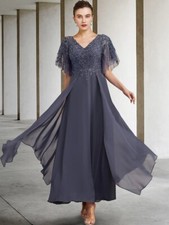A-Line Mother of the Bride Dress V Neck Floor Length Chiffon/Lace, 20W