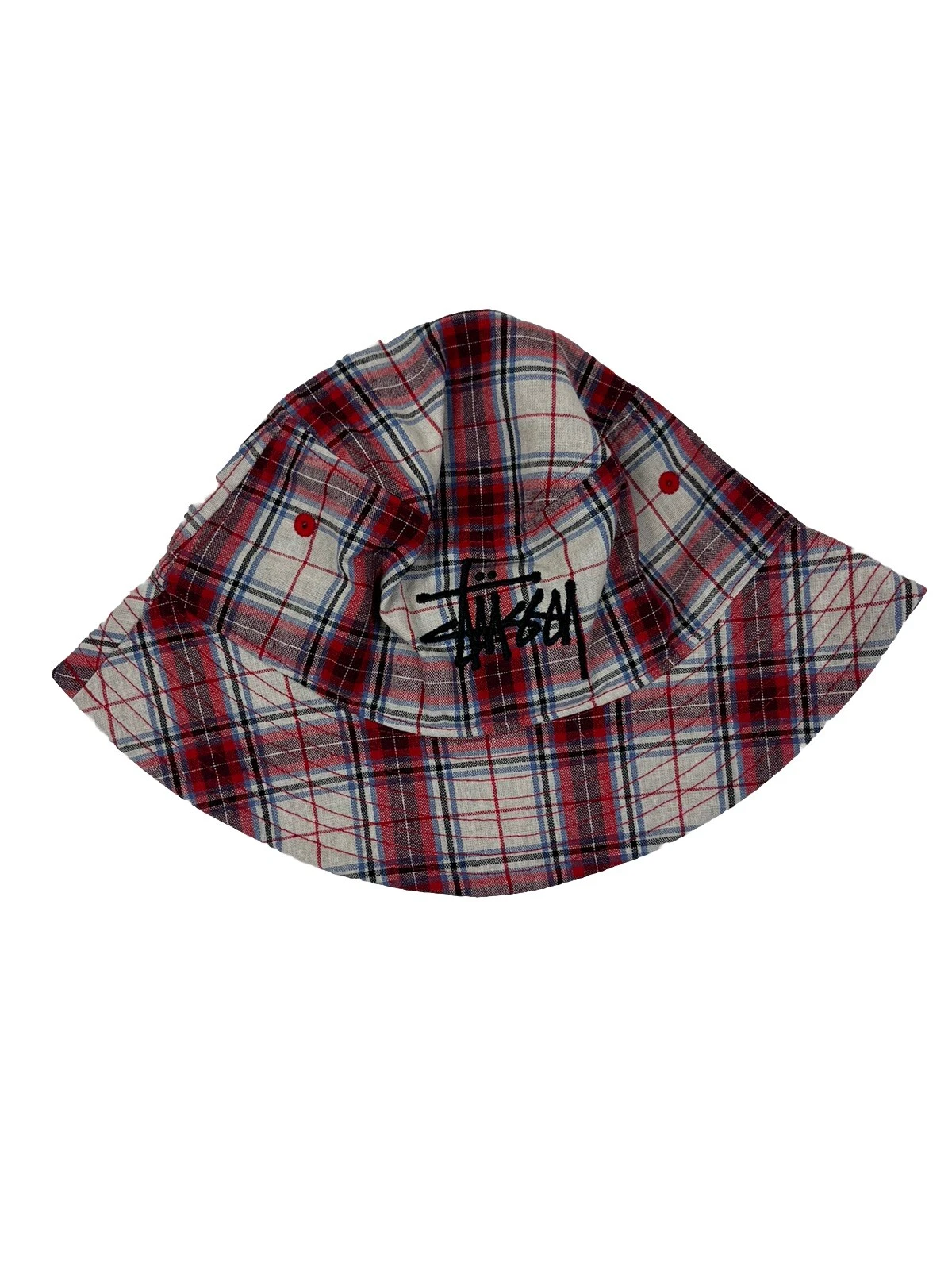 Stüssy Madras Plaid Big Logo Bucket Red