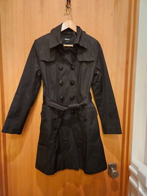Women's DKNY Double-Breasted Black Trench Coat Size S