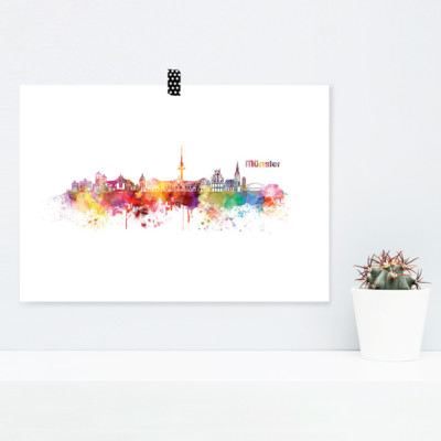 JUNIWORDS Poster ''Skyline Münster'' in Aquarell Geschenk Geburtstag DIN A4 A3 A2 