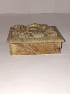 Vintage Marble Emporium Green Onyx Trinket/Jewelry Box Grapes, Vines, & Leaves