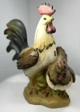 Vintage Resin Transpac Rooster With Hen Brown Red & Green Farmhouse Decor