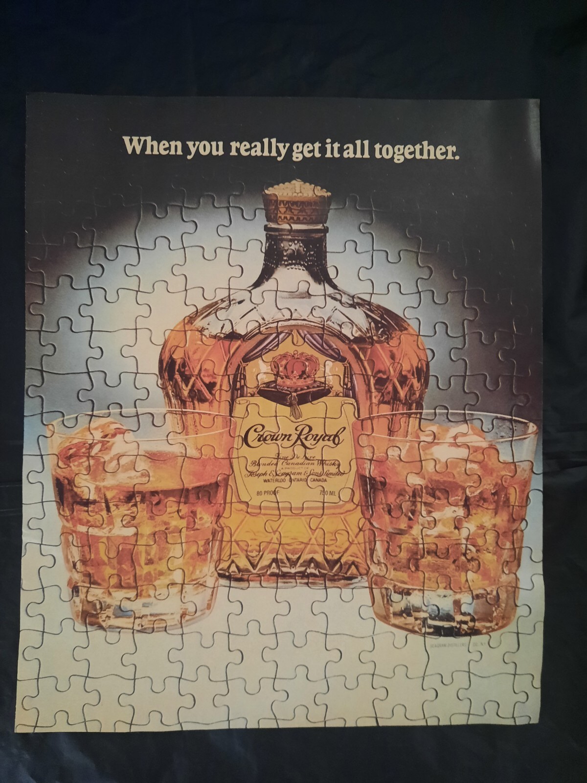 1986 Crown Royal Whiskey Jigsaw Puzzle Pieces Get It All Together Vtg Print Ad