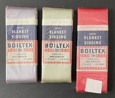 3 Packs Vintage Boiltex Satin Blanket Binding 2" Green Red Purple￼