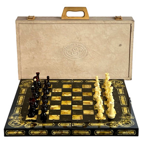 ✅RUSSIAN BALTIC SEA AMBER ARABESKY CHESS SET BOARD OAK WOOD ART JEWELRY CHERY EG