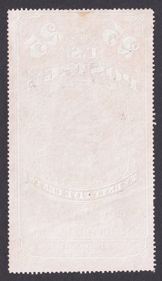 US Scott PR3, 1865 Newspapers Periodicals, 25c red orange, UNUSED NG - Image 2 of 2