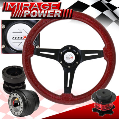 Extender + Quick Release + Red Black Deep Dish Steering Wheel For 89-05 Eclipse