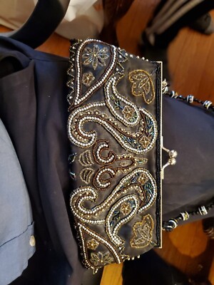 Apt 9  Beaded Formal  Evening Bag Multicolor Paisley Pattern Beaded Strap 