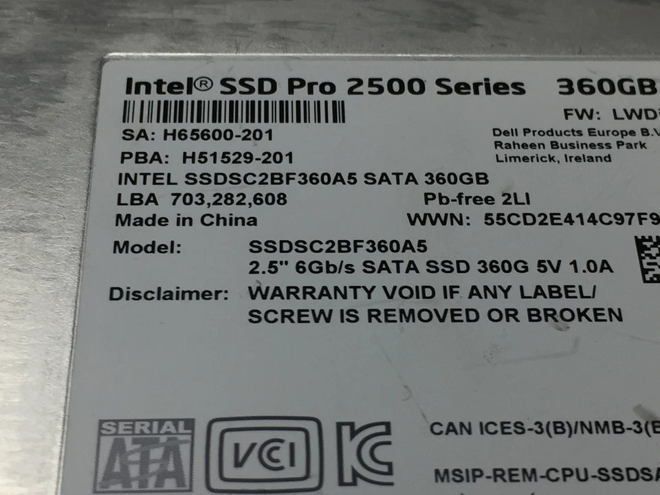Intel Pro 2500 Series SSDSC2BF360A5 360GB 2.5" SATA Solid State Drive SSD - Image 4 of 4