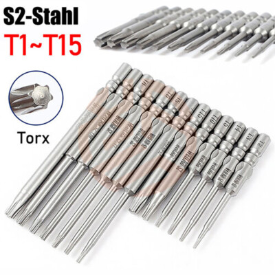 Torx Schraubendreher Bits T1~T15 S2 Material Magnetic 4mm Rundschaft 40~100mm