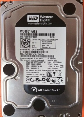       HDD Hard Drive SATA Desktop 3.5'' WD1001FAES-75W7A0 1TB DCM HANNHTJABB