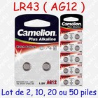 Pile Bouton LR Alcaline 1,5V : AG12 LR43 LR1142 386 ( lot de 2, 10, 20 ou 50 )