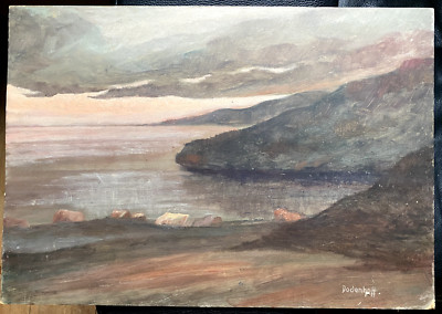 ::HEINZ DODENHOFF *1898 SEA BAY OIL PAINTING SUNSET ANTIQUE COASTAL SEA