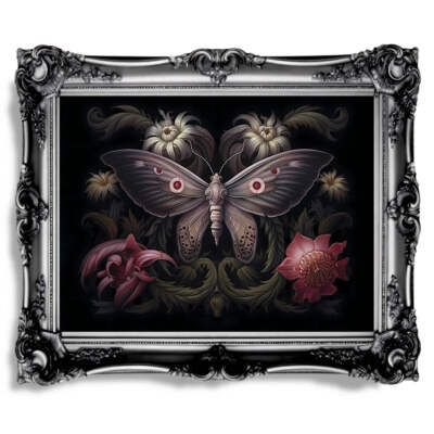 Vintage Moth Paper Poster Prints Dark Academia Wall Art Witchy Gothic Botanical