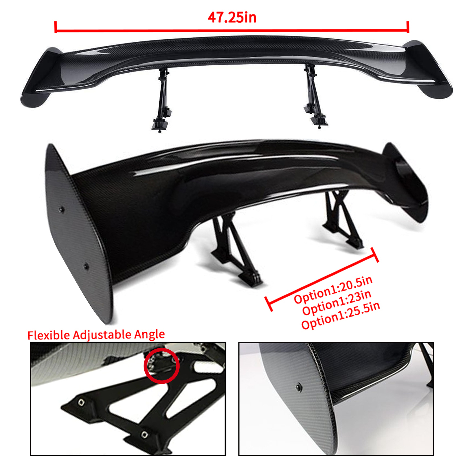 47inch Universal Rear Truck Spoiler Adjustable GT Racing Tail Wing