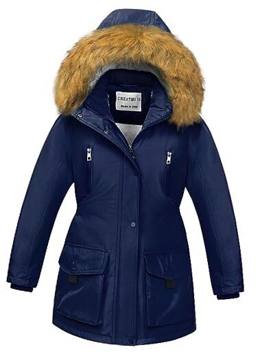 Girl's Sherpa Long Winter Coat Thicken Warm Parka 10-12 Years Navy Blue